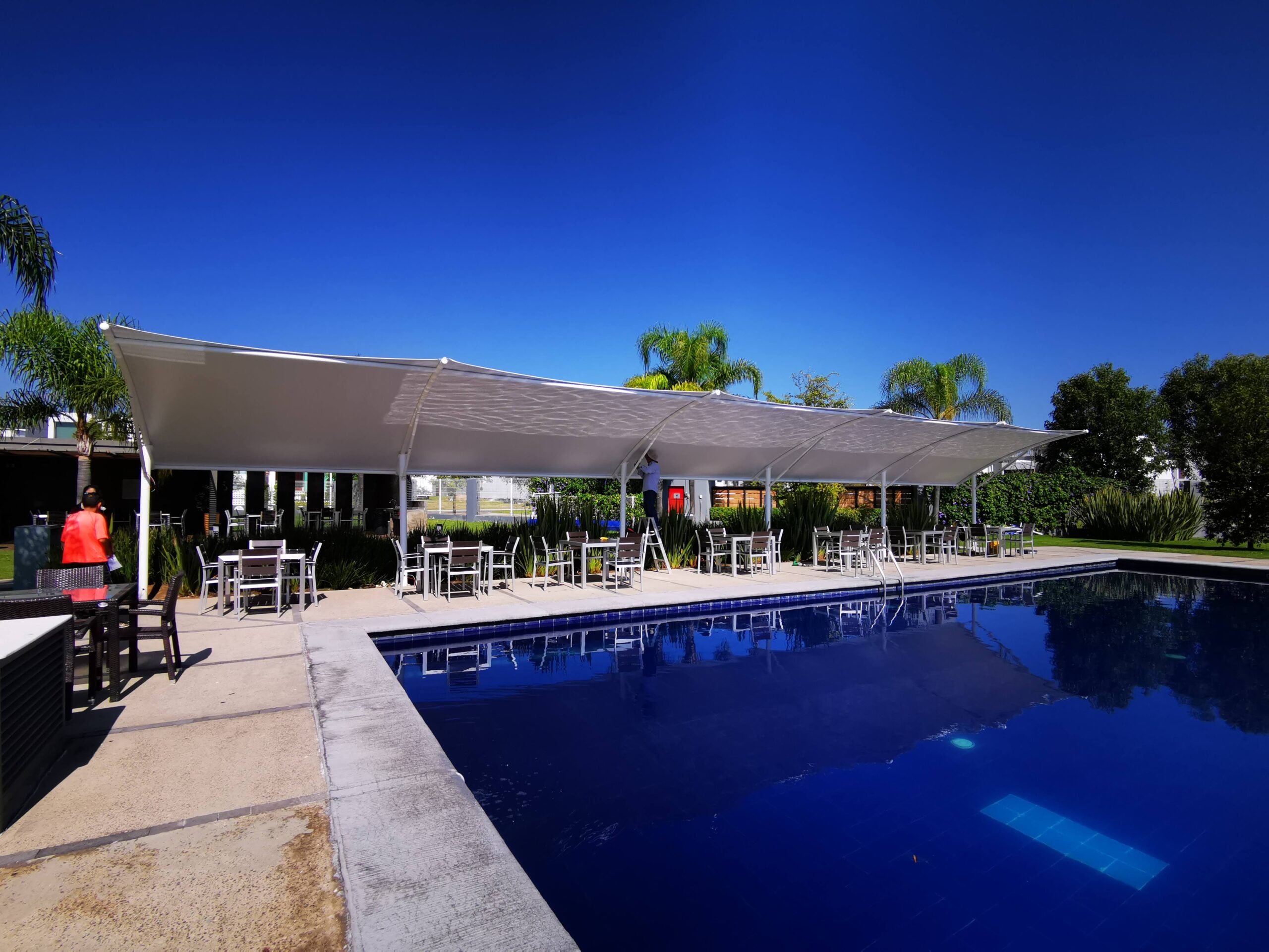 Diseño toldos alberca hoteles, Arquitectura textil